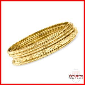 18kt Gold Over Sterling 5 Textured Bangle Bracelets Set 7 Inch